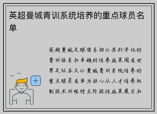 英超曼城青训系统培养的重点球员名单
